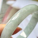 56.1mm A-Grade Natural Light Green Jadeite Modern Round Bangle No.330078