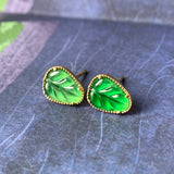 SOLD OUT: Icy A-Grade Natural Imperial Green Jadeite Leaf Stud Earring No.180650