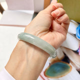 56.1mm A-Grade Natural Light Green Jadeite Modern Round Bangle No.330078