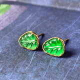 SOLD OUT: Icy A-Grade Natural Imperial Green Jadeite Leaf Stud Earring No.180650