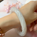 SOLD OUT: 56.8mm A-Grade Lavender Jadeite Traditional Round Rope Bangle No.151660