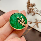 A-Grade Natural Green Jadeite Bespoke Bamboo Pendant (18K Champagne Gold) No.171274