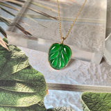 SOLD OUT: Icy A-Grade Imperial Green Jadeite Leaf Pendant No.171811