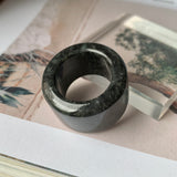 SOLD OUT: 20.2mm A-Grade Natural Black Jadeite Archer Ring Band No.162162