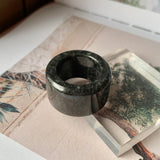 SOLD OUT: 20.2mm A-Grade Natural Black Jadeite Archer Ring Band No.162162