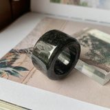 SOLD OUT: 20.2mm A-Grade Natural Black Jadeite Archer Ring Band No.162162