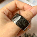 SOLD OUT: 20.2mm A-Grade Natural Black Jadeite Archer Ring Band No.162162