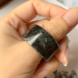 SOLD OUT: 20.2mm A-Grade Natural Black Jadeite Archer Ring Band No.162162