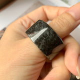 SOLD OUT: 20.2mm A-Grade Natural Black Jadeite Archer Ring Band No.162162