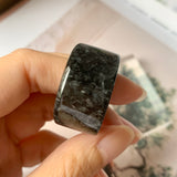 SOLD OUT: 20.2mm A-Grade Natural Black Jadeite Archer Ring Band No.162162