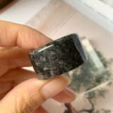 SOLD OUT: 20.2mm A-Grade Natural Black Jadeite Archer Ring Band No.162162