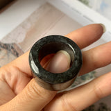 SOLD OUT: 20.2mm A-Grade Natural Black Jadeite Archer Ring Band No.162162