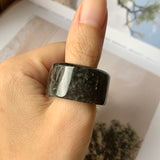 SOLD OUT: 20.2mm A-Grade Natural Black Jadeite Archer Ring Band No.162162