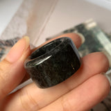 SOLD OUT: A-Grade Natural Black Jadeite Archer Ring Band No.162163
