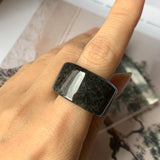 SOLD OUT: A-Grade Natural Black Jadeite Archer Ring Band No.162163