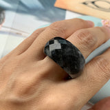 19.1mm A-Grade Natural Black Jadeite Faceted Ring No.220403