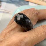 19.1mm A-Grade Natural Black Jadeite Faceted Ring No.220403