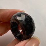 19.1mm A-Grade Natural Black Jadeite Faceted Ring No.220403