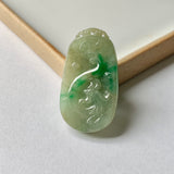 A-Grade Natural Green Jadeite Phoenix and Dragon Pendant No.171265