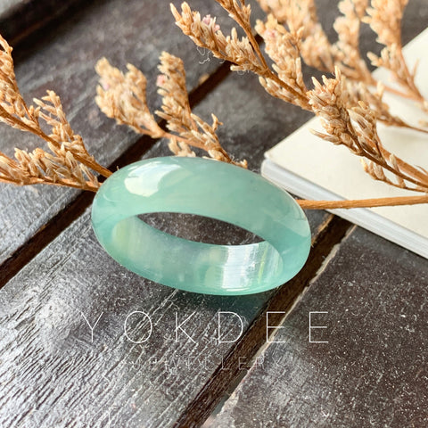 SOLD OUT: 19.1mm A-Grade Natural Blue Jadeite Abacus Ring Band No.162052