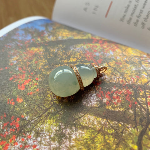A-Grade Natural Floral Jadeite Bespoke Calabash Pendant No.170742
