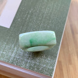 SOLD OUT: 17.3mm A-Grade Natural Moss on Snow Jadeite Saddle Loaf Ring Band No.220402