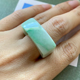 SOLD OUT: 17.3mm A-Grade Natural Moss on Snow Jadeite Saddle Loaf Ring Band No.220402