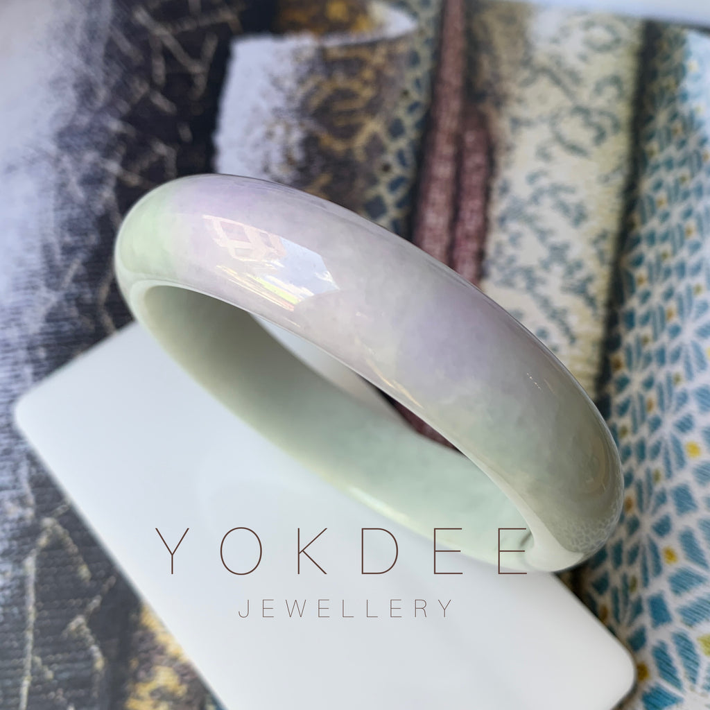 56.8mm A-Grade Type A Natural Jadeite Jade Pastel Shades Modern Round Bangle No.151462