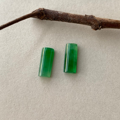 A-Grade Natural Green Jadeite Semi-cylindrical Earring Pair No.180216