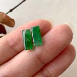 A-Grade Natural Green Jadeite Semi-cylindrical Earring Pair No.180216