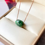 SOLD OUT: A-Grade Natural Floral Imperial Green Jadeite Barrel Pendant No.220653