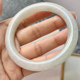 SOLD OUT: 57.6mm A-Grade Natural White Jadeite Traditional Round Bangle No.151579