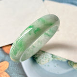 52.4mm A-Grade Natural Moss On Snow Jadeite Modern Round Bangle No.151752