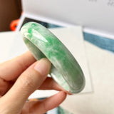 52.4mm A-Grade Natural Moss On Snow Jadeite Modern Round Bangle No.151752