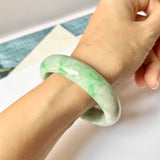 52.4mm A-Grade Natural Moss On Snow Jadeite Modern Round Bangle No.151752