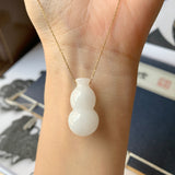 A-Grade Natural White Jadeite Calabash Pendant No.171705