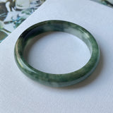 48.7mm A-Grade Natural Floral Bluish Green Jadeite Modern Oval Bangle No.151934