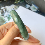 48.7mm A-Grade Natural Floral Bluish Green Jadeite Modern Oval Bangle No.151934