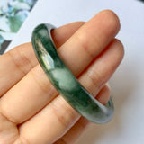 48.7mm A-Grade Natural Floral Bluish Green Jadeite Modern Oval Bangle No.151934