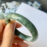 48.7mm A-Grade Natural Floral Bluish Green Jadeite Modern Oval Bangle No.151934