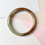 52.9mm A-Grade Natural Earthy Tone Jadeite Modern Round Bangle No.151819