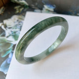 52.9mm A-Grade Natural Floral Bluish Green Jadeite Modern Round Bangle No.151935