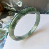 52.9mm A-Grade Natural Floral Bluish Green Jadeite Modern Round Bangle No.151935