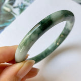 52.9mm A-Grade Natural Floral Bluish Green Jadeite Modern Round Bangle No.151935