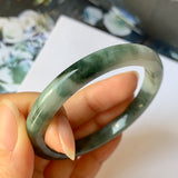 52.9mm A-Grade Natural Floral Bluish Green Jadeite Modern Round Bangle No.151935