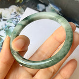 52.9mm A-Grade Natural Floral Bluish Green Jadeite Modern Round Bangle No.151935