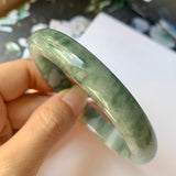 56.4mm A-Grade Natural Floral Bluish Green Jadeite Modern Round Bangle No.151936