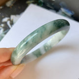 54.9mm A-Grade Natural Floral Bluish Green Jadeite Modern Round Bangle No.151937
