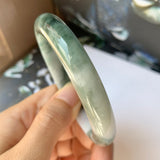 54.9mm A-Grade Natural Floral Bluish Green Jadeite Modern Round Bangle No.151937