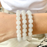 8.4mm A-Grade Natural White Jadeite Beaded Bracelet No.190211